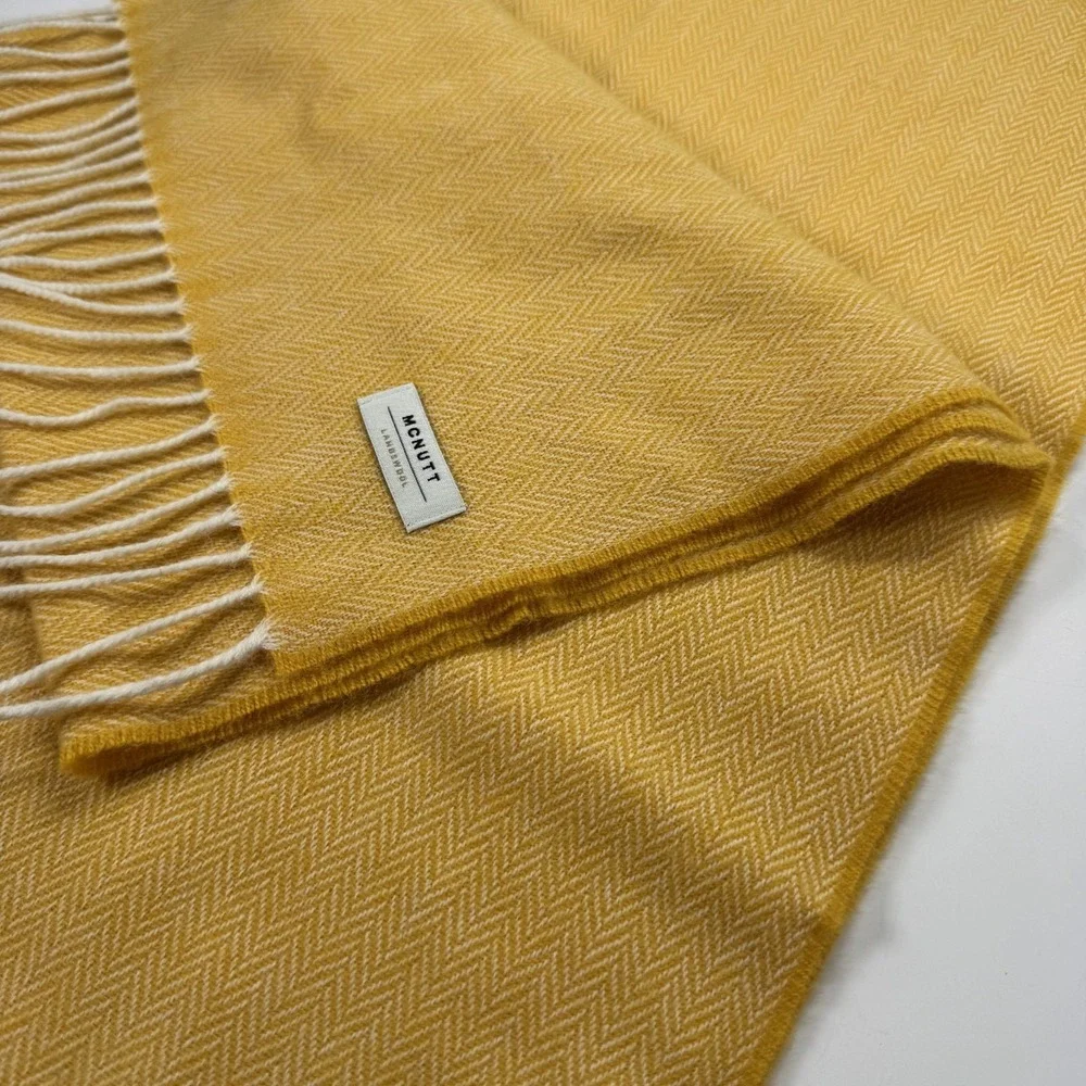 McNutt Donegal Lambswool Scarf Herringbone Yellow Unisex Approx 82